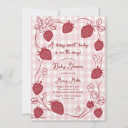 Berry Sweet Strawberry Girl Baby Shower Invitation
