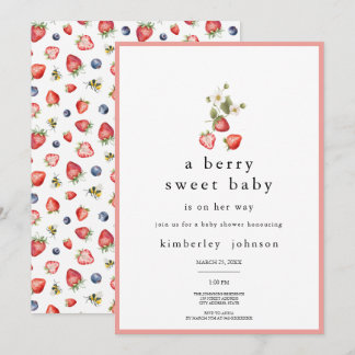 Berry Sweet Strawberry Girl Baby Shower Invitation