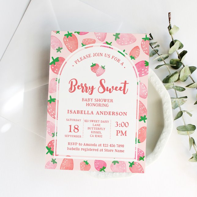 Berry Sweet Strawberry Girl Baby Shower Invitation (Creator Uploaded)