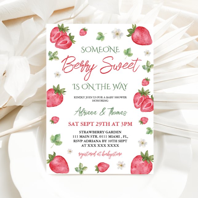 Berry Sweet Strawberry Girl Baby Shower  Invitation (Creator Uploaded)