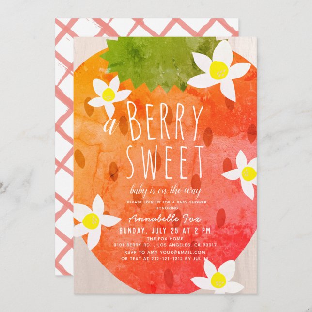 Berry Sweet Strawberry Girl Baby Shower Invitation (Front/Back)