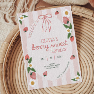 Berry Sweet Strawberry Girl Birthday Invitation