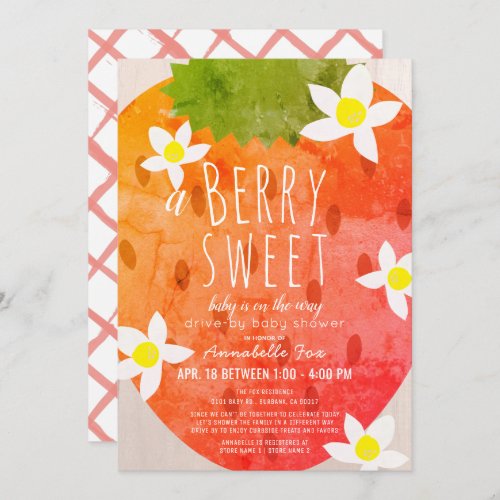 Berry Sweet Strawberry Girl Drive_by Baby Shower Invitation