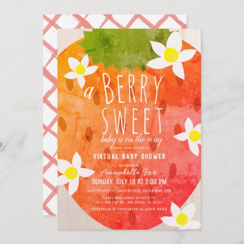 Berry Sweet Strawberry Girl Virtual Baby Shower Invitation