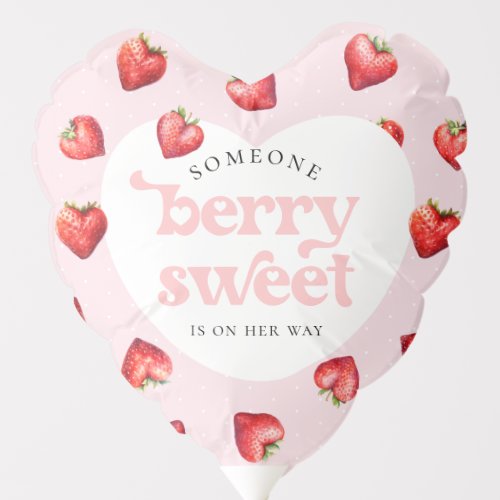 Berry Sweet Strawberry Heart Girl Baby Shower   Balloon