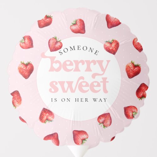 Berry Sweet Strawberry Heart Girl Baby Shower   Balloon