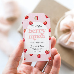 Berry Sweet Strawberry Heart Girl Baby Shower   Gift Tags