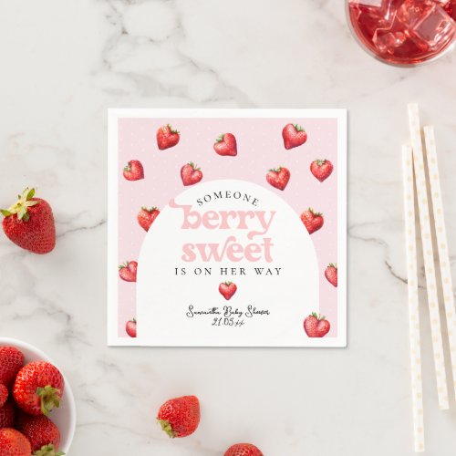 Berry Sweet Strawberry Heart Girl Baby Shower   Napkins