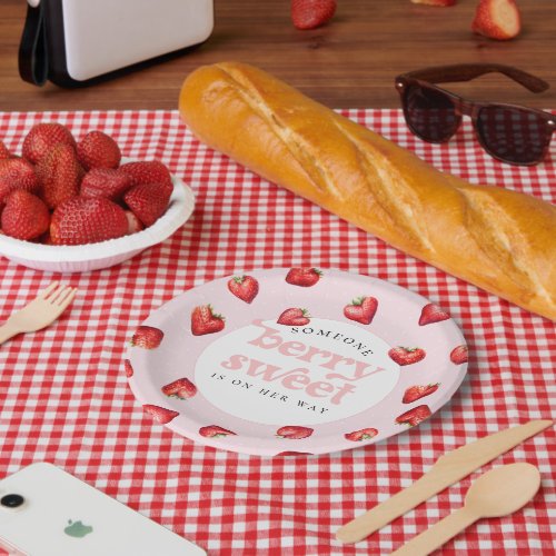 Berry Sweet Strawberry Heart Girl Baby Shower   Paper Plates