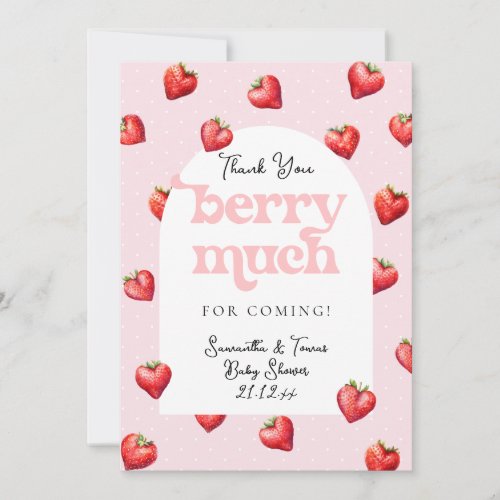 Berry Sweet Strawberry Heart Girl Baby Shower   Thank You Card