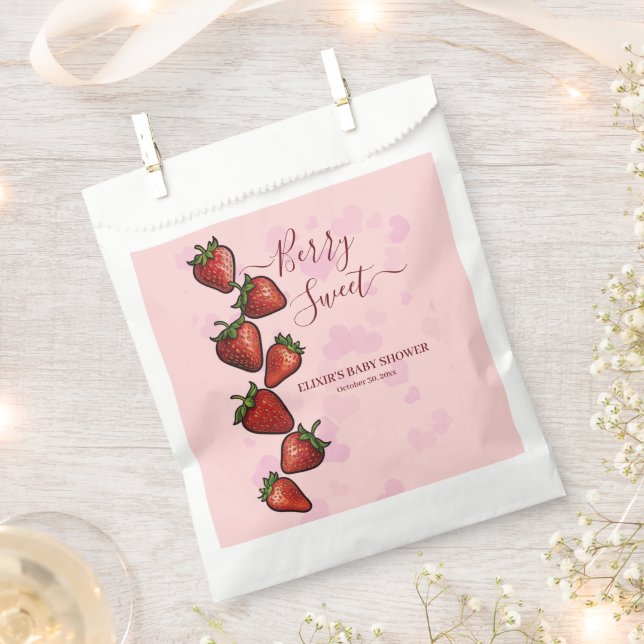 Berry Sweet Strawberry Hearts Baby Shower Favor Bag (Clipped)