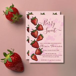 Berry Sweet Strawberry Hearts Baby Shower Invitation