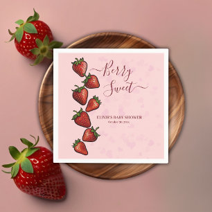 Berry Sweet Strawberry Hearts Baby Shower Napkins