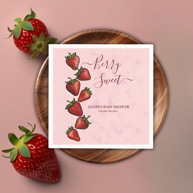 Berry Sweet Strawberry Hearts Baby Shower Napkins (Creator Uploaded)