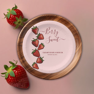 Berry Sweet Strawberry Hearts Baby Shower Paper Plates