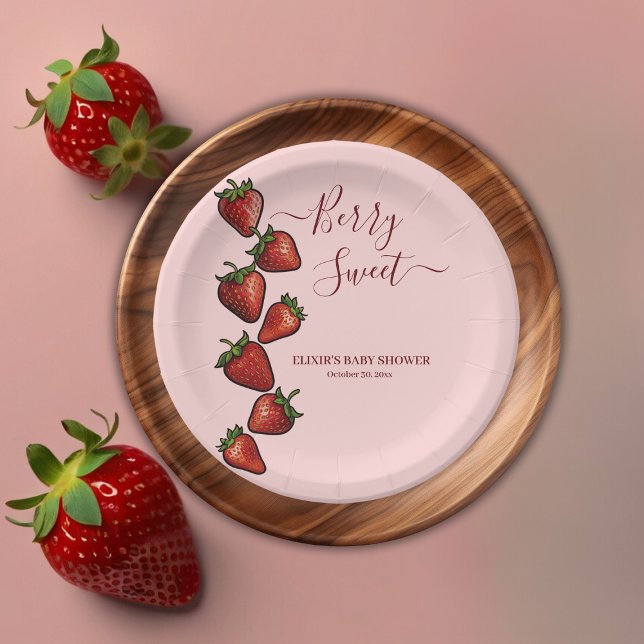 Berry Sweet Strawberry Hearts Baby Shower Paper Plates (Creator Uploaded)