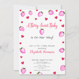 Berry Sweet Strawberry Hearts Girl Baby Shower Invitation
