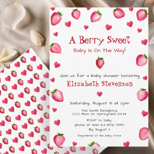 Berry Sweet Strawberry Hearts Unisex Baby Shower Invitation