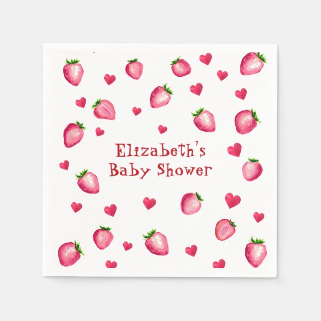 Berry Sweet Strawberry Hearts Unisex Baby Shower Napkins (Front)