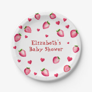 Berry Sweet Strawberry Hearts Unisex Baby Shower Paper Plates