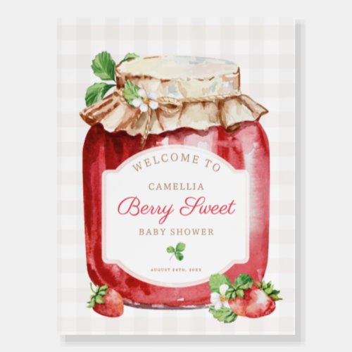 Berry Sweet Strawberry Jam Baby Shower Welcome Foam Board