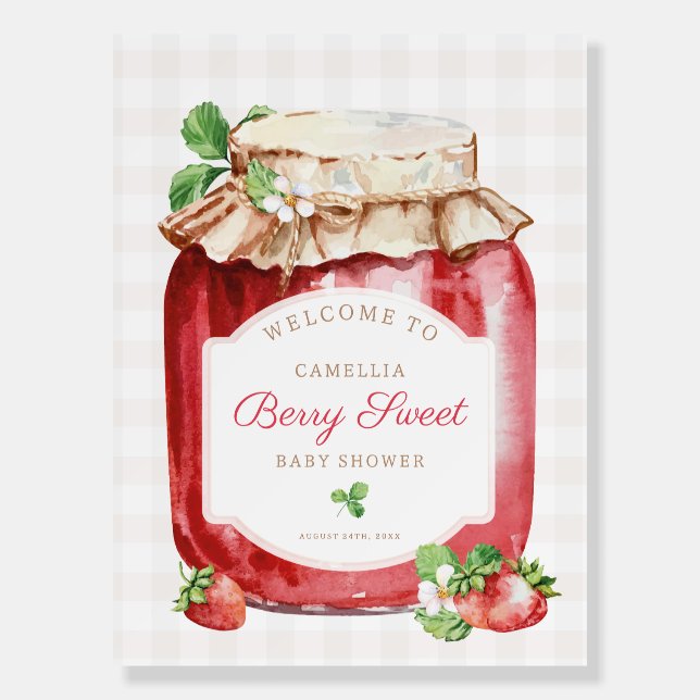 Berry Sweet Strawberry Jam Baby Shower Welcome Foam Board (Front)
