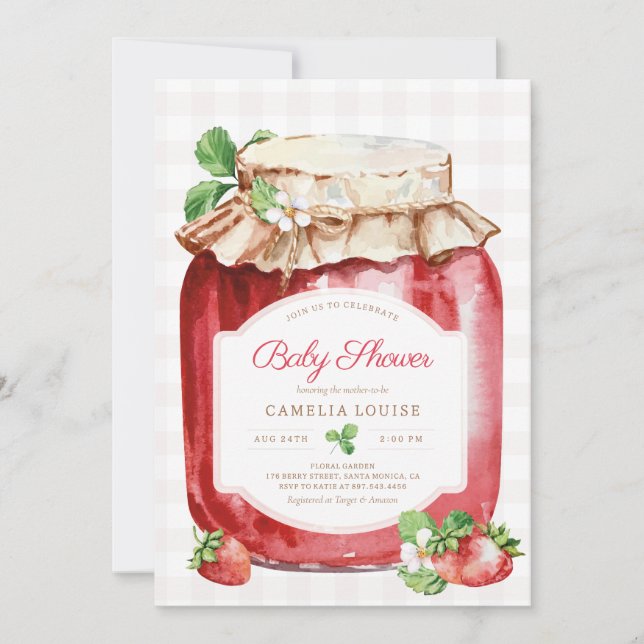 Berry Sweet Strawberry Jam Pink Baby Shower Invitation (Front)