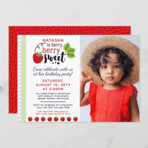 Berry Sweet Strawberry Kids Birthday Party Invitation