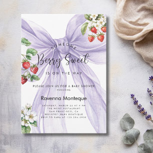 Berry Sweet Strawberry Lilac Bow Baby Shower Invitation