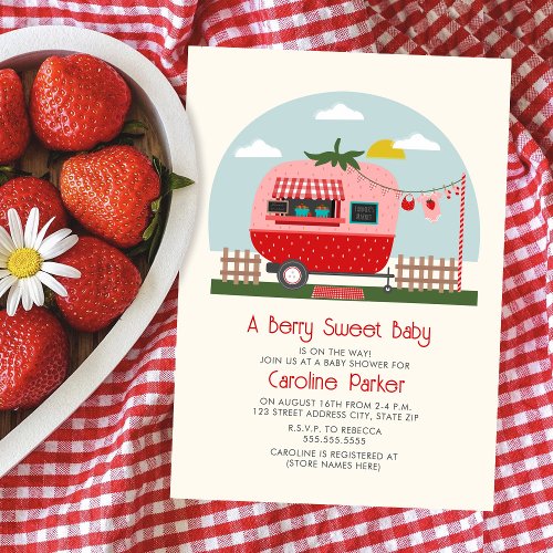 Berry Sweet Strawberry Market Camper Baby Shower Invitation