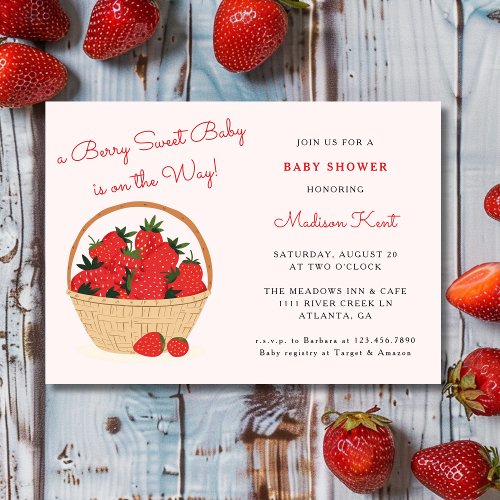 Berry Sweet Strawberry Modern Baby Shower Invitation