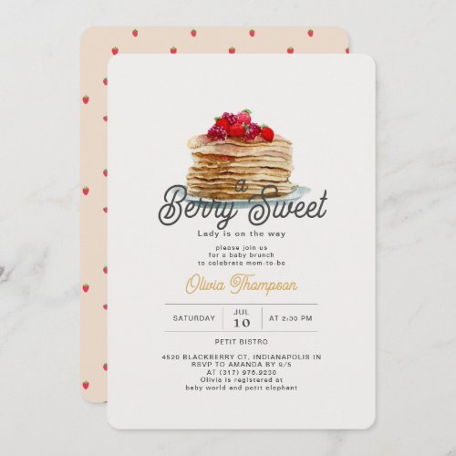Berry Sweet Strawberry Pancakes Brunch Baby Shower Invitation