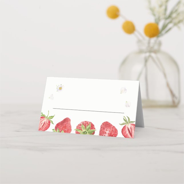 Berry Sweet Strawberry Party Table Place Cards (Front)