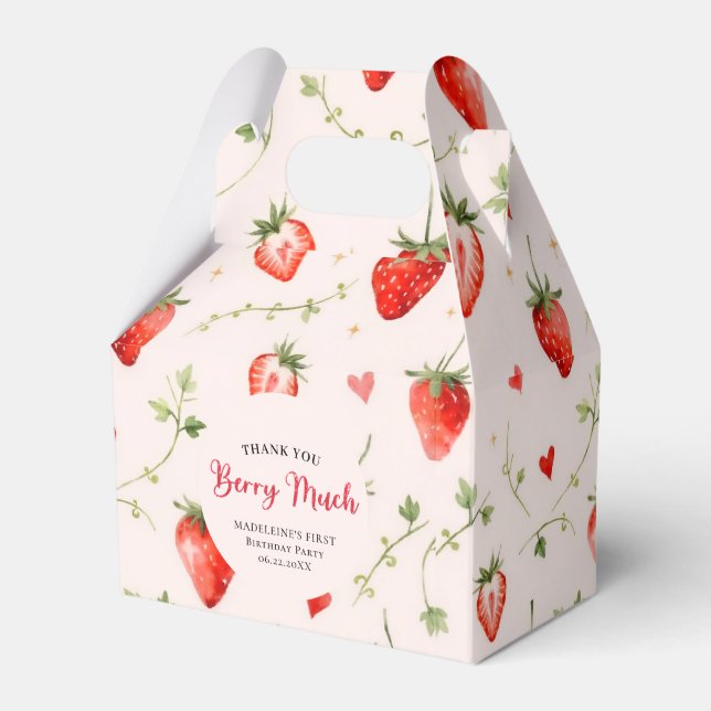 Berry Sweet Strawberry Patch Summer 1st Birthday Favor Boxes (Front Side)