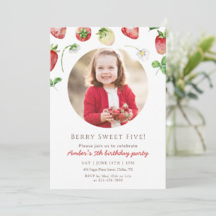 Berry Sweet Strawberry Photo Birthday Invitation