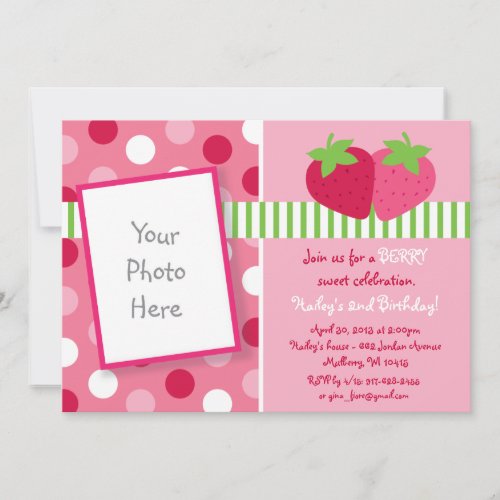 Berry Sweet Strawberry Photo Birthday Invitations