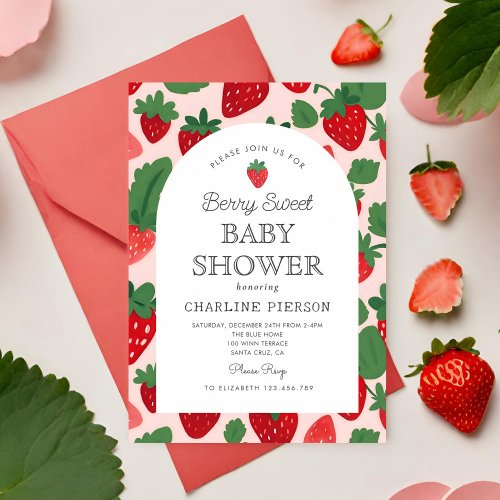Berry Sweet Strawberry Pink  Baby Shower   Invitat Invitation