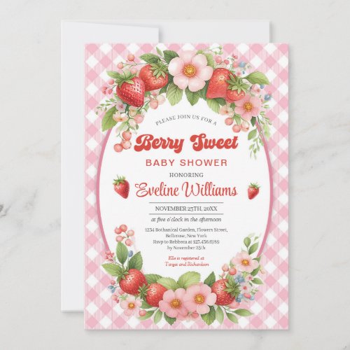 Berry Sweet Strawberry Pink Baby Shower Invitation