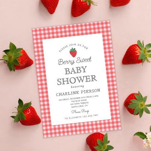 Berry Sweet Strawberry Pink  Baby Shower   Invitation