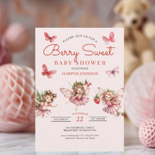 Berry Sweet Strawberry Pink Baby Shower Invitation