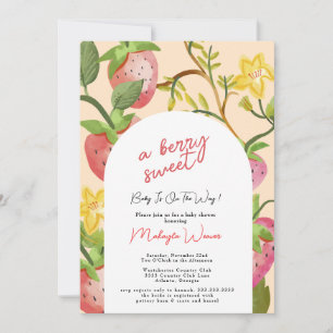 Berry Sweet Strawberry Pink Baby Shower Invitation