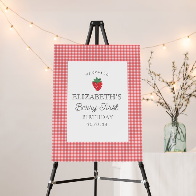 Berry Sweet Strawberry Pink Berry First Birthday Foam Board (Creator Uploaded)