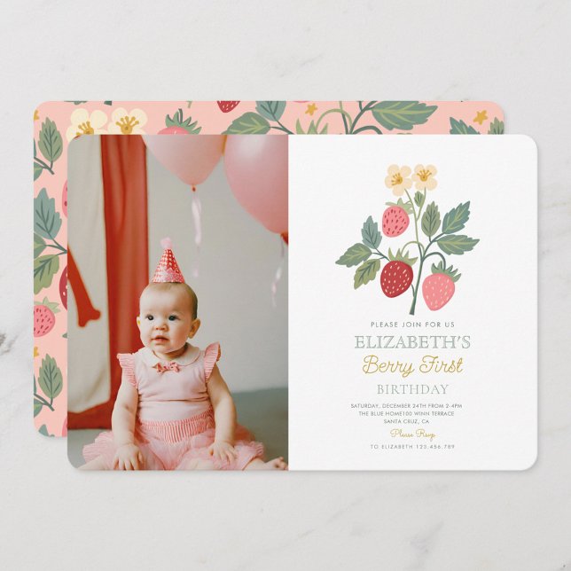 Berry Sweet Strawberry Pink Berry First Birthday Invitation (Creator Uploaded)