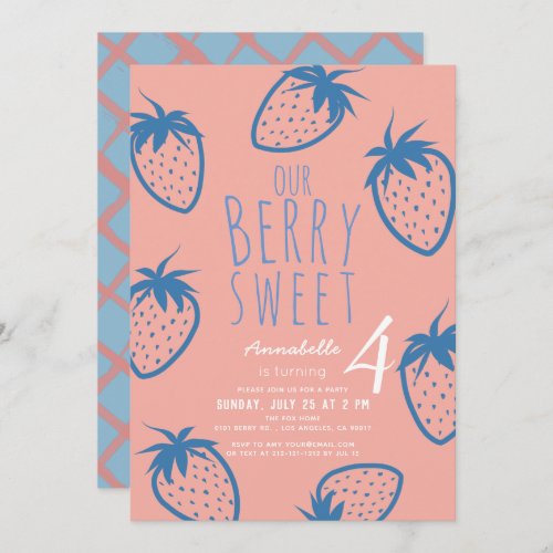 Berry Sweet Strawberry Pink Birthday Invitation