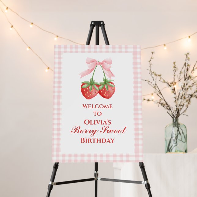 Berry Sweet Strawberry Pink Bow birthday Foam Board (In Situ (Stand))