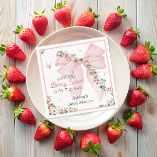 Berry Sweet Strawberry Pink Bow Floral Baby Shower Napkins