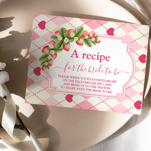Berry Sweet Strawberry Pink Bridal Shower recipe Enclosure Card