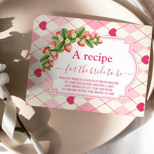Berry Sweet Strawberry Pink Bridal Shower recipe Enclosure Card (Creator Uploaded)