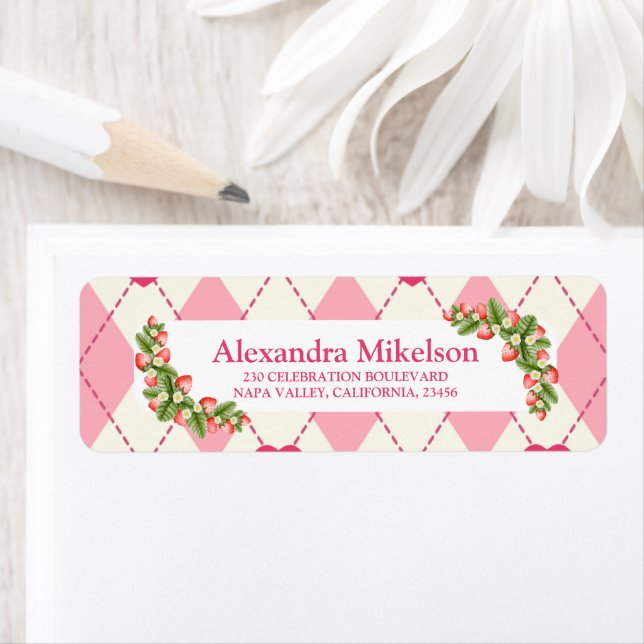 Berry Sweet Strawberry Pink Bridal Shower return Label (Insitu)