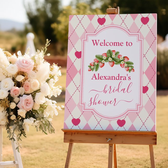 Berry Sweet Strawberry Pink Bridal Shower welcome Foam Board (Creator Uploaded)